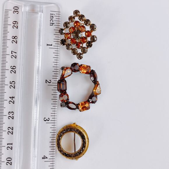 Lot of 3 VTG Brooches Mid Century to 1990s Gold Tone Rhinestone Mix READ - Picture 7 of 12